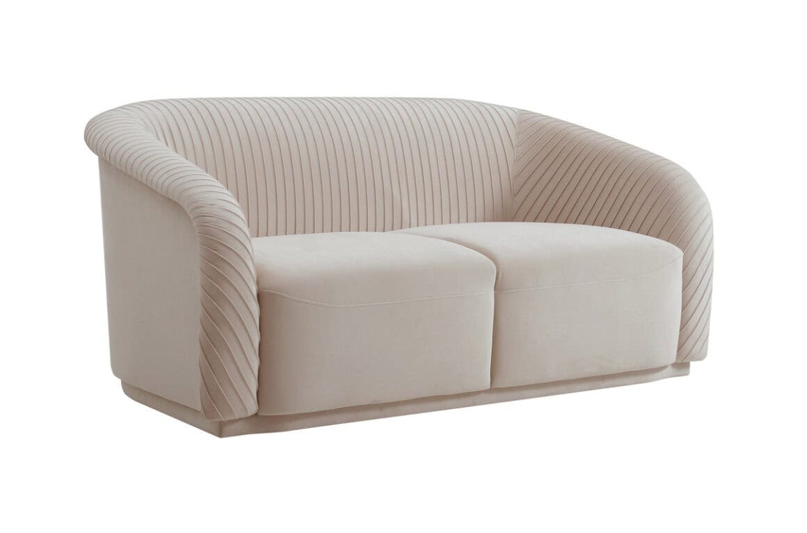 Yara Pleated Beige Velvet Loveseat